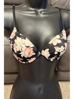 BRA Victoria's Secret PINK Floral T-Shirt Bra 32C Black Pink